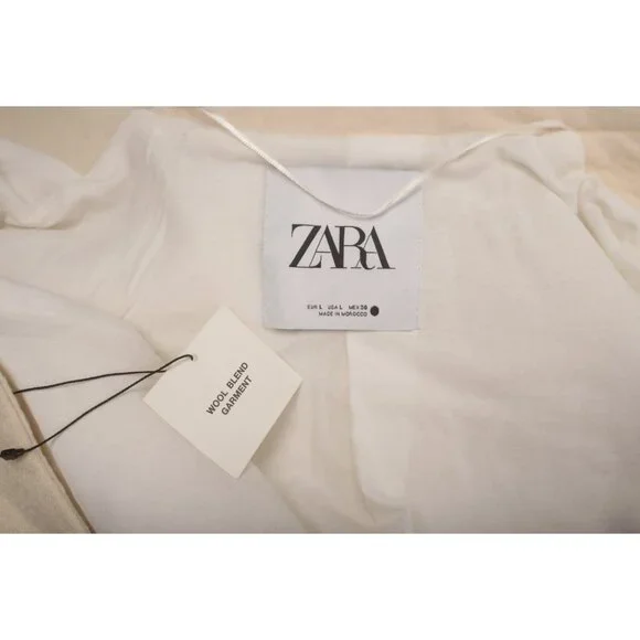 Zara Womans Long Wool Coat Size L Large Winter White Textured 8605/770 NWT